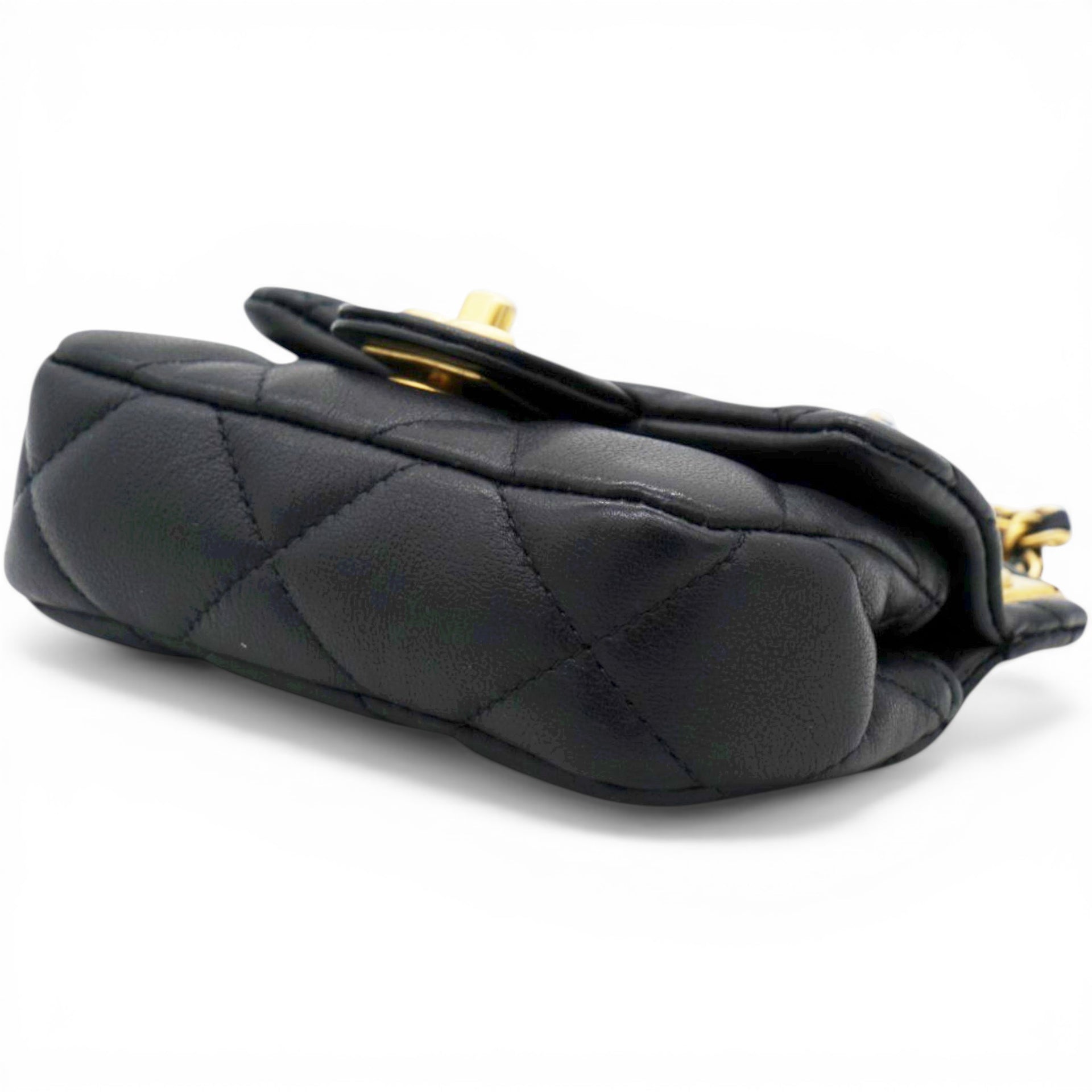 CHANEL Black Lambskin Leather Flap with Handle Card Holder 