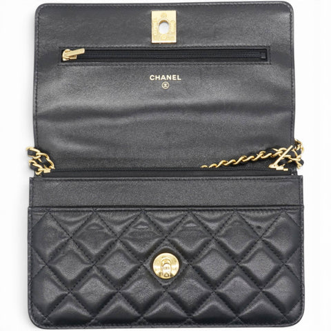 CHANEL Black Quilted Leather Trendy CC Wallet On Chain 