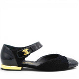 CHANEL Bouclé Tweed Patent Leather Mary Jane Flats Size37 