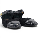 CHANEL Bouclé Tweed Patent Leather Mary Jane Flats Size37 