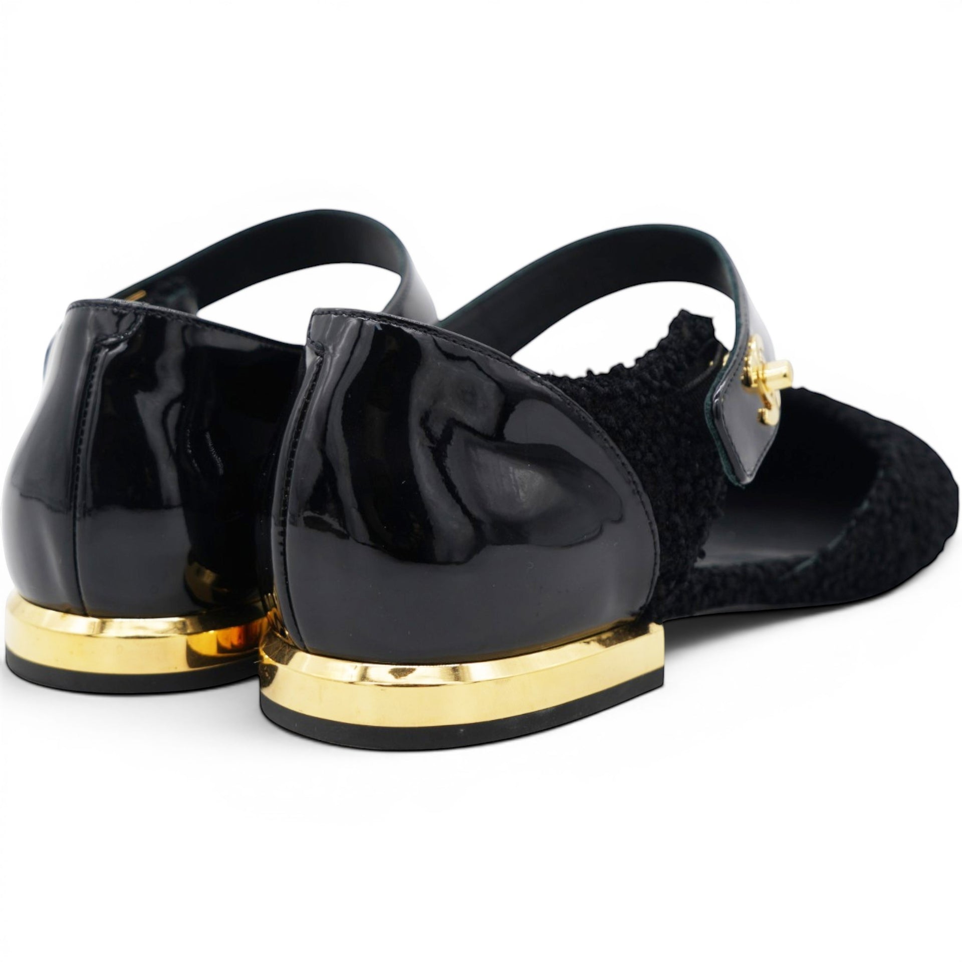 CHANEL Bouclé Tweed Patent Leather Mary Jane Flats Size37 