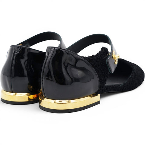 CHANEL Bouclé Tweed Patent Leather Mary Jane Flats Size37 