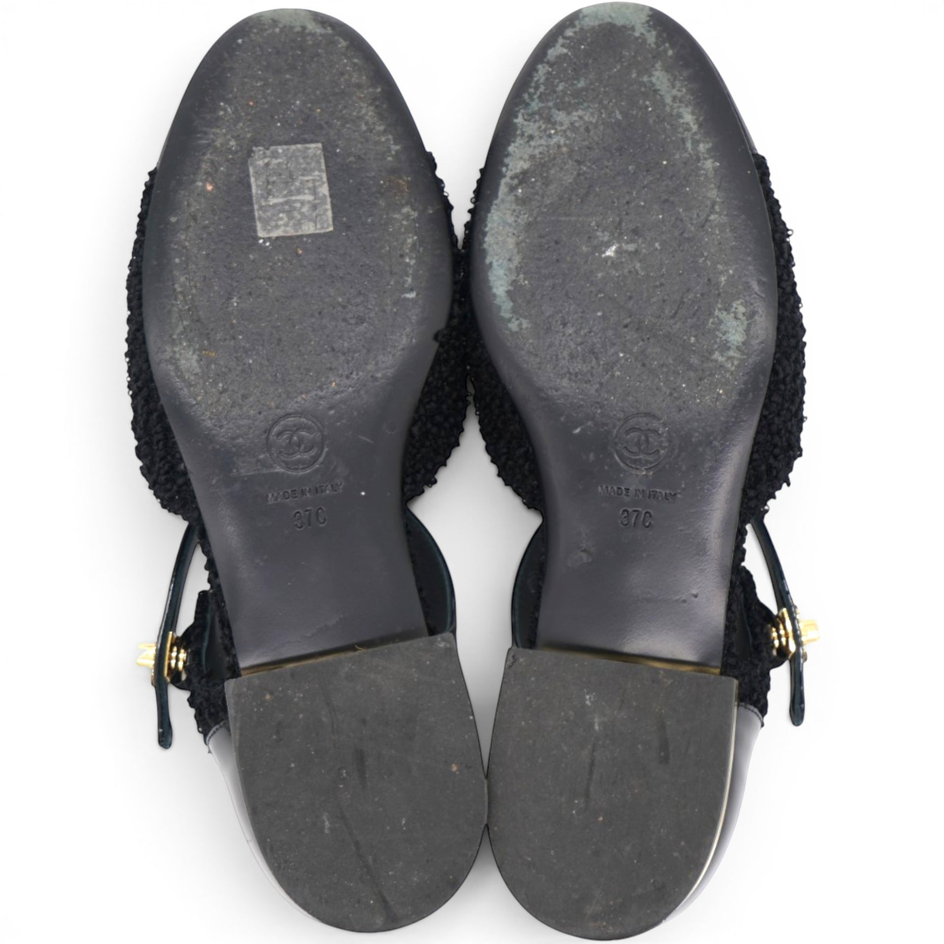 CHANEL Bouclé Tweed Patent Leather Mary Jane Flats Size37 