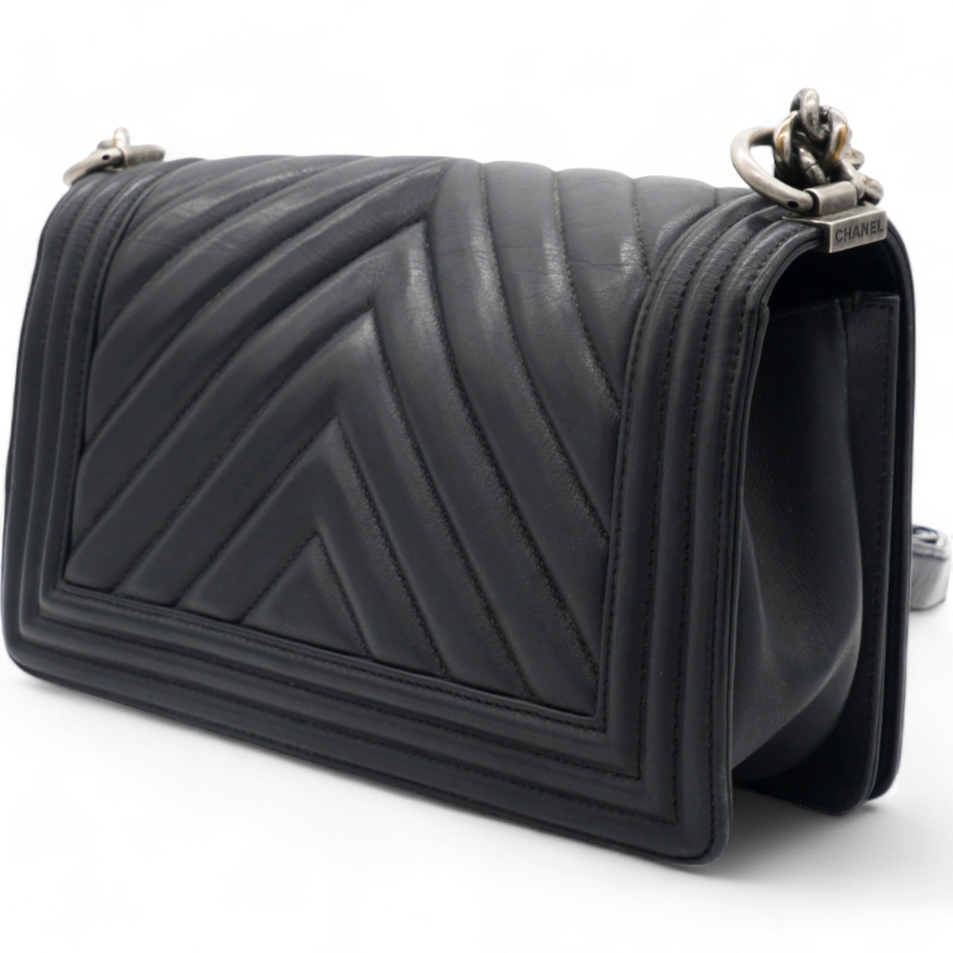 CHANEL Calfskin Chevron Medium Boy Flap  