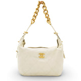 CHANEL Calfskin Quilted Daily Hobo White