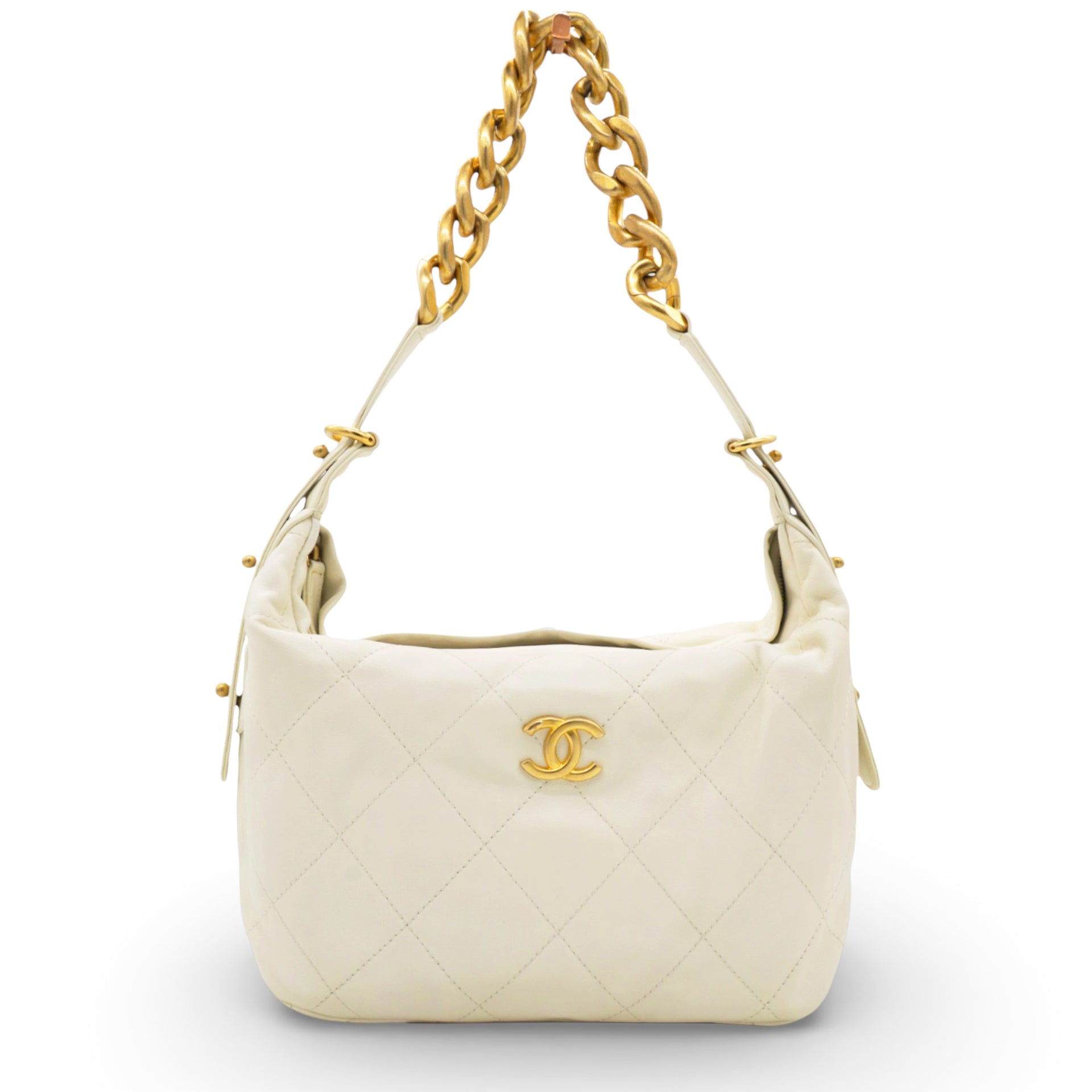 CHANEL Calfskin Quilted Daily Hobo White
