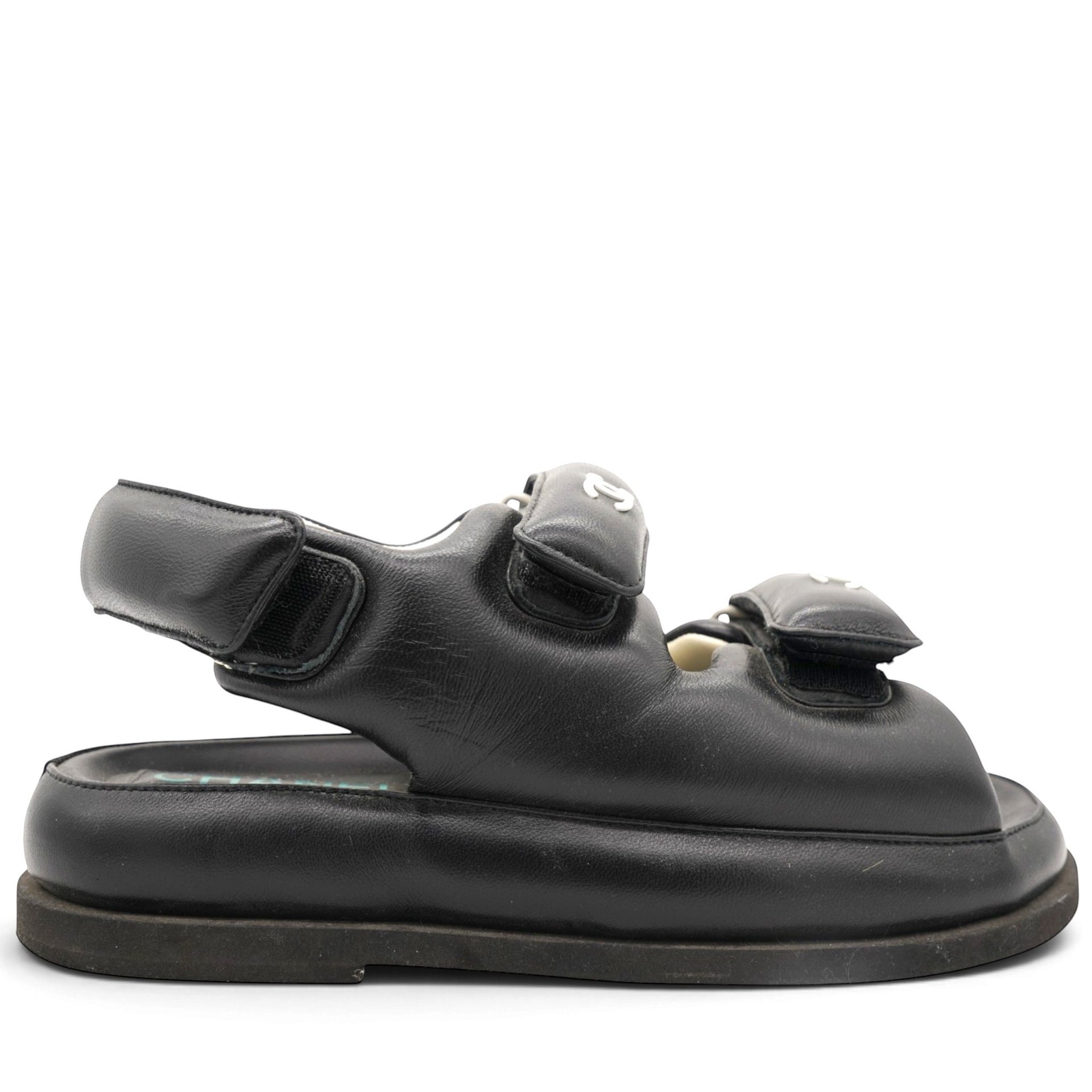 CHANEL Dad Slingback Leather Sandals Size35.5 
