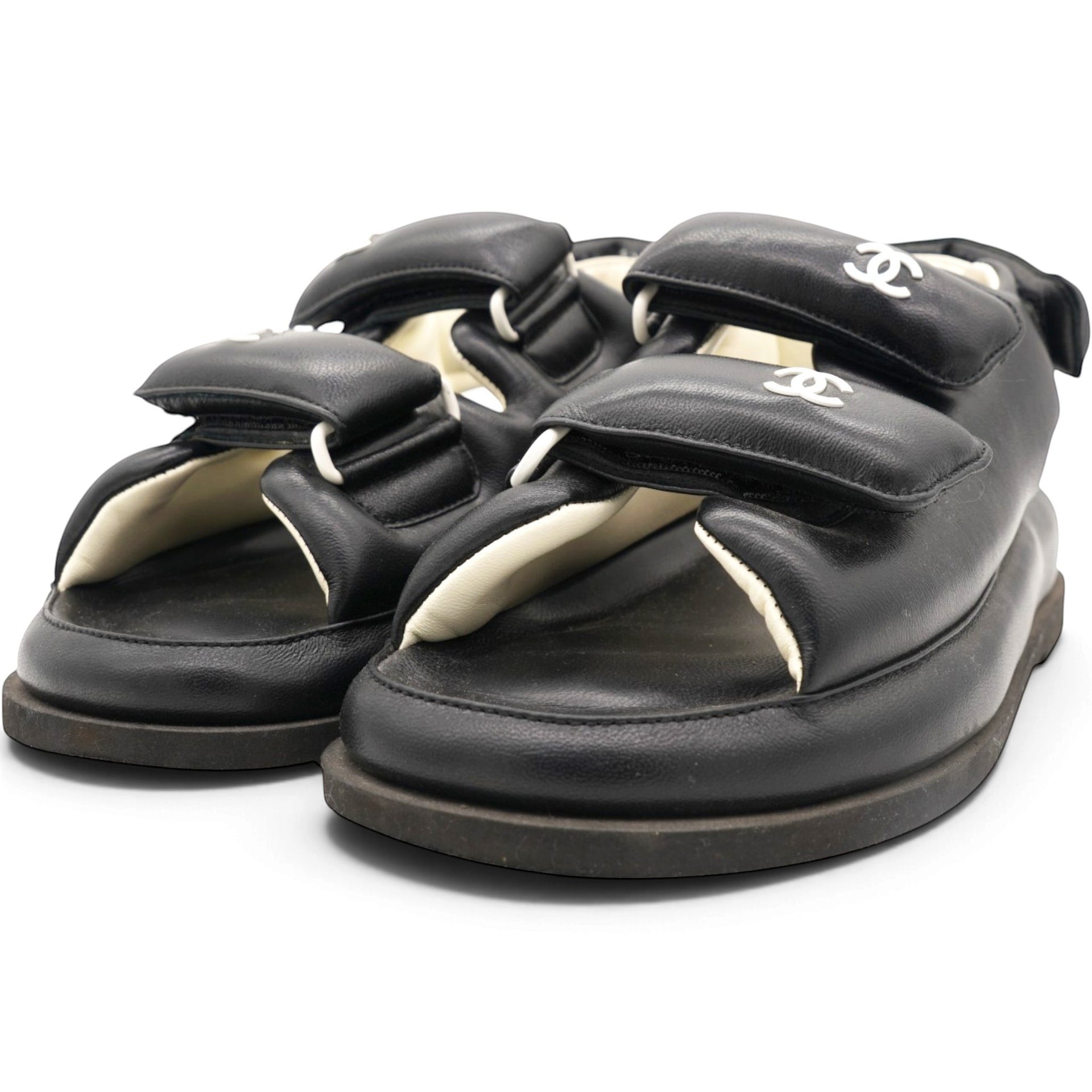CHANEL Dad Slingback Leather Sandals Size35.5 