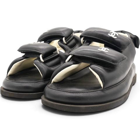 CHANEL Dad Slingback Leather Sandals Size35.5 
