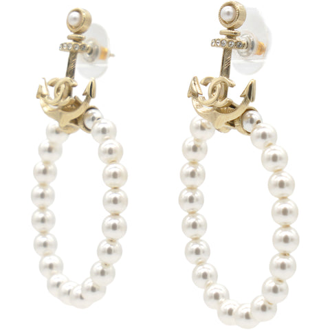CHANEL Earrings Anchor Bow Arrow Pearl Gold Swing Round Circle Ken 