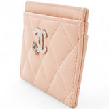 CHANEL Lambskin Quilted Crystal Card Holder Beige 