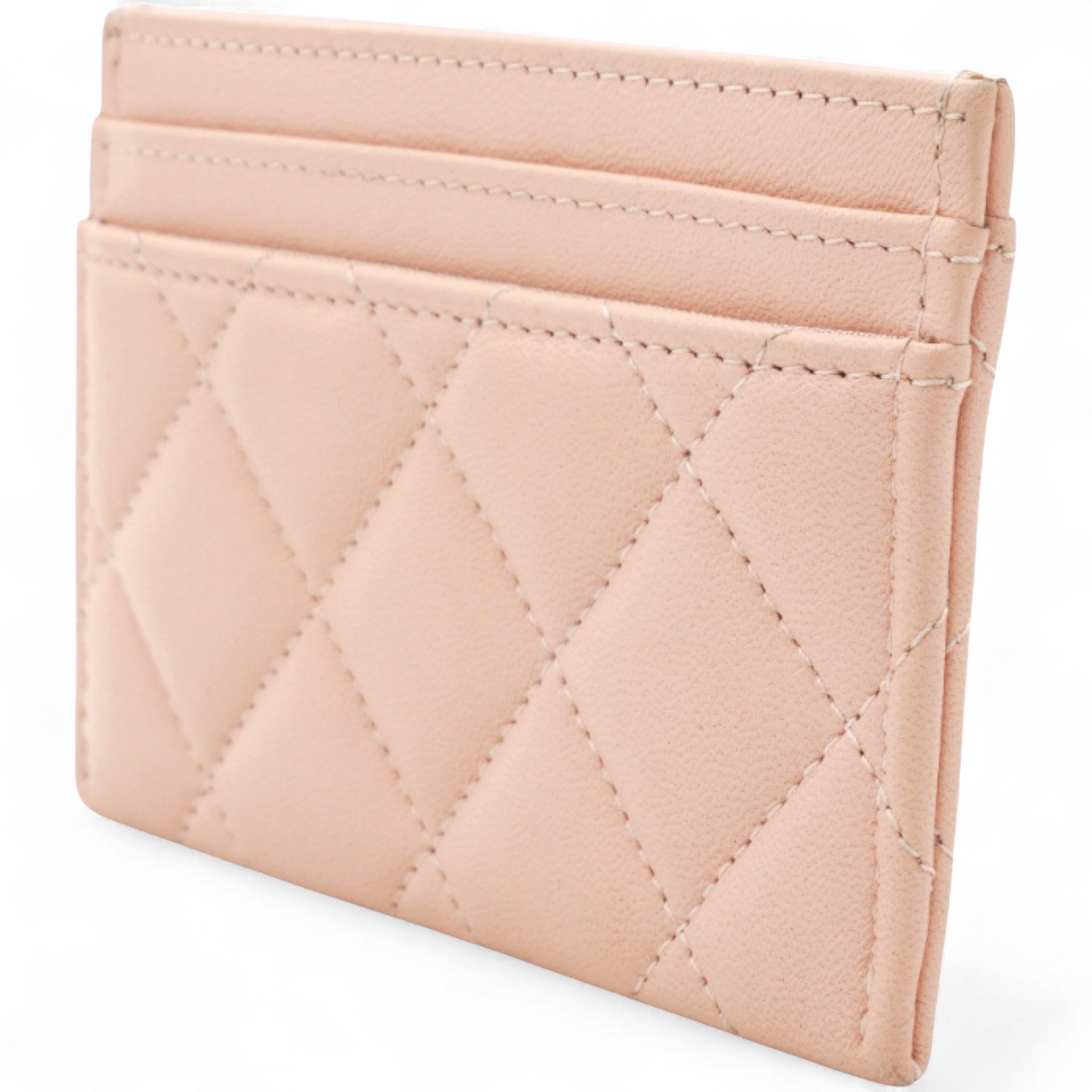 CHANEL Lambskin Quilted Crystal Card Holder Beige 