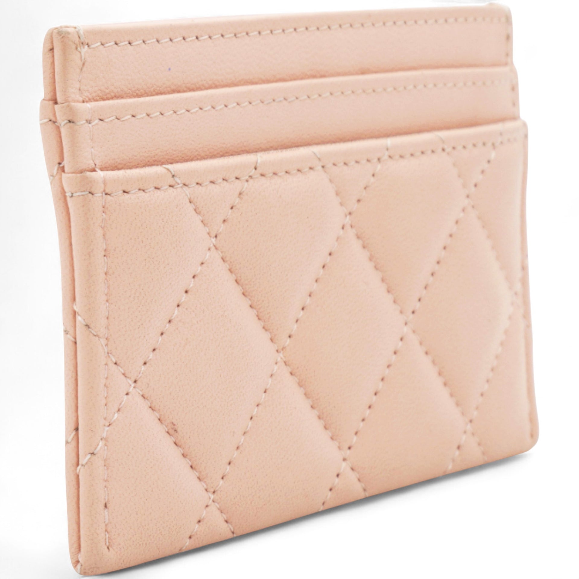 CHANEL Lambskin Quilted Crystal Card Holder Beige 