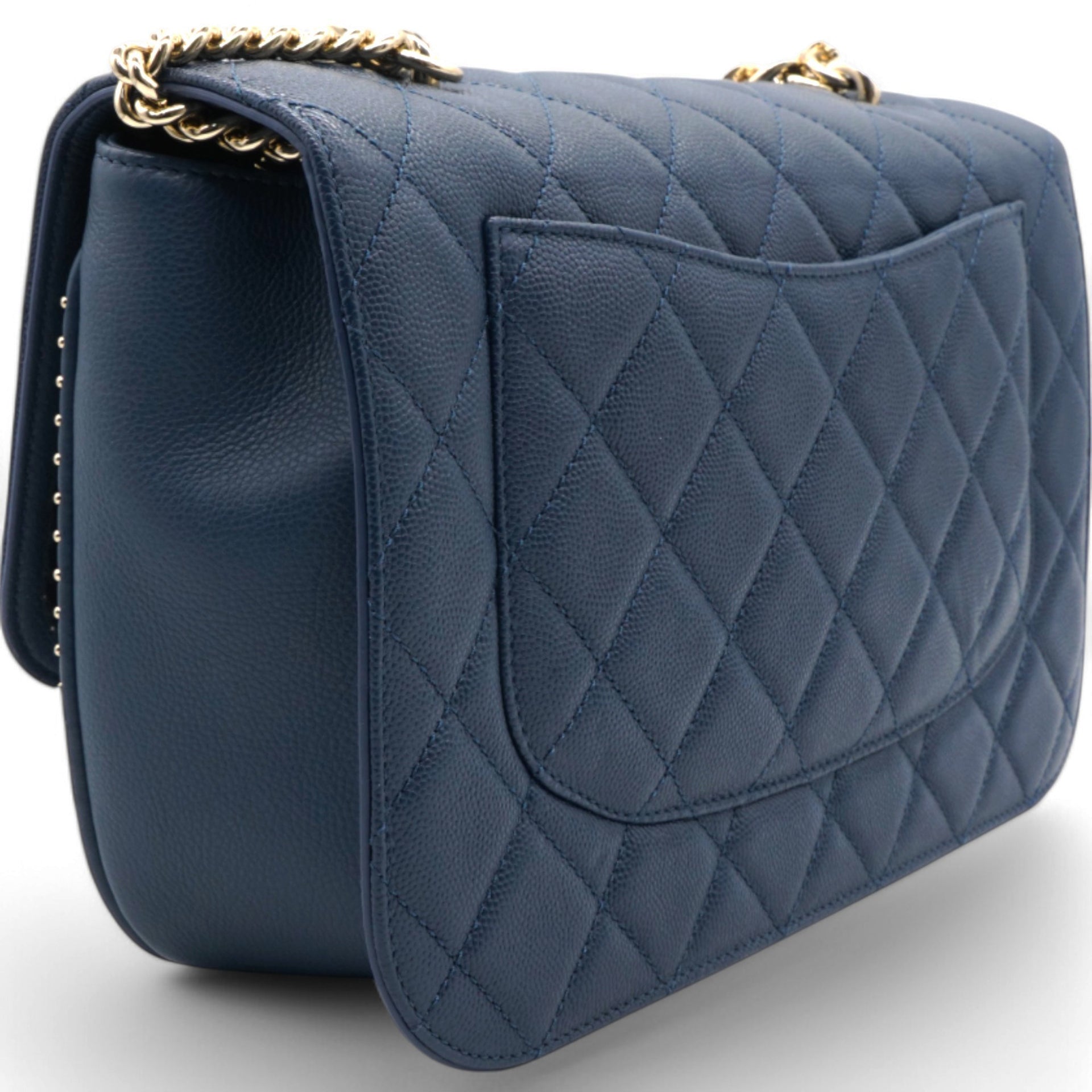 CHANEL Matelasse Coco Mark Chain Caviar Shoulder Bag Navy  