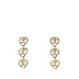 CHANEL Metal CC Triple Heart Drop Earrings Gold 