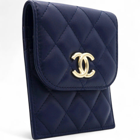 CHANEL Navy Lambskin Quilted Flap Front Pocket Phone Holder Bag 
