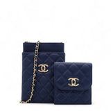 CHANEL Navy Lambskin Quilted Flap Front Pocket Phone Holder Bag 
