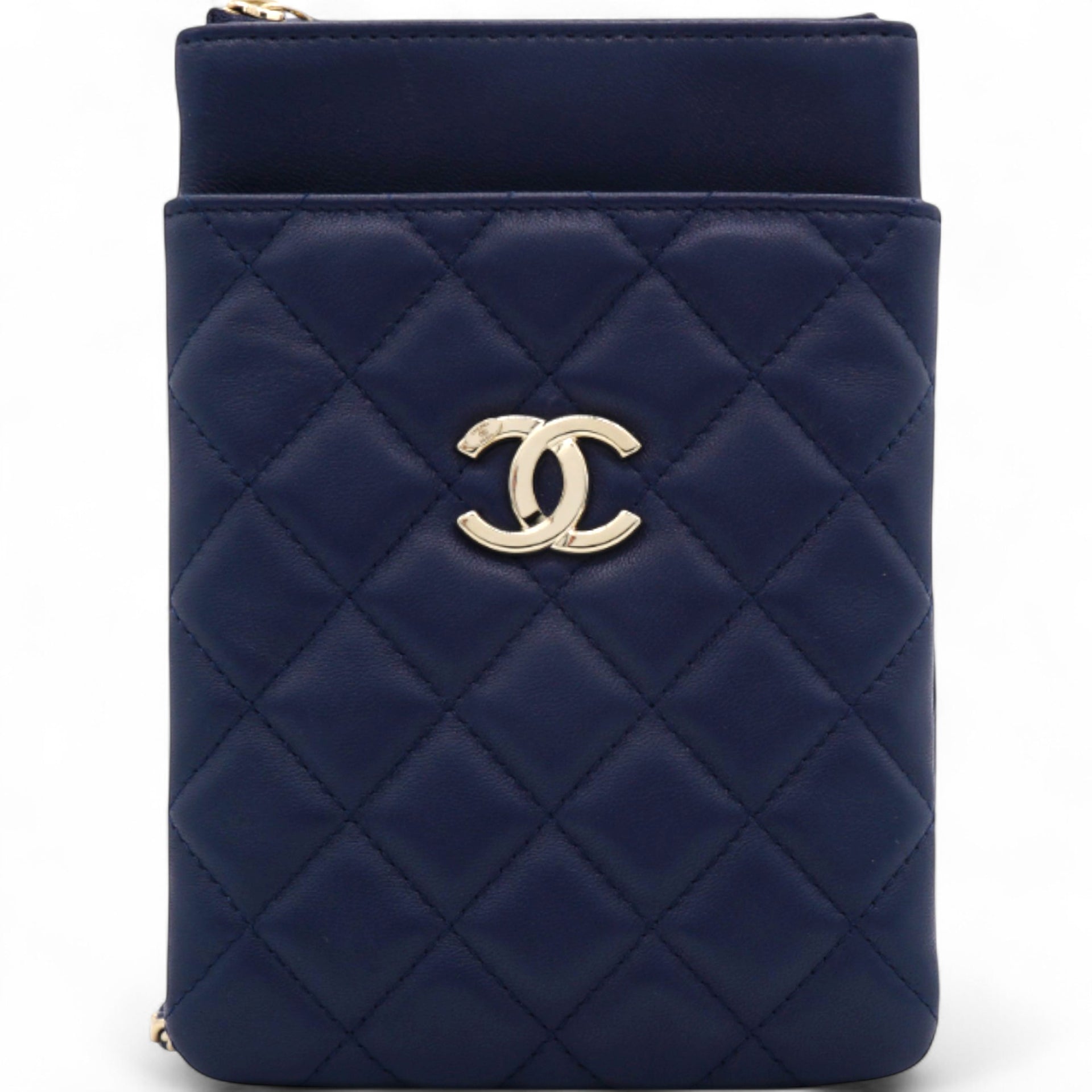 CHANEL Navy Lambskin Quilted Flap Front Pocket Phone Holder Bag 