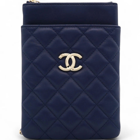 CHANEL Navy Lambskin Quilted Flap Front Pocket Phone Holder Bag 
