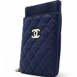 CHANEL Navy Lambskin Quilted Flap Front Pocket Phone Holder Bag 