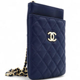 CHANEL Navy Lambskin Quilted Flap Front Pocket Phone Holder Bag 
