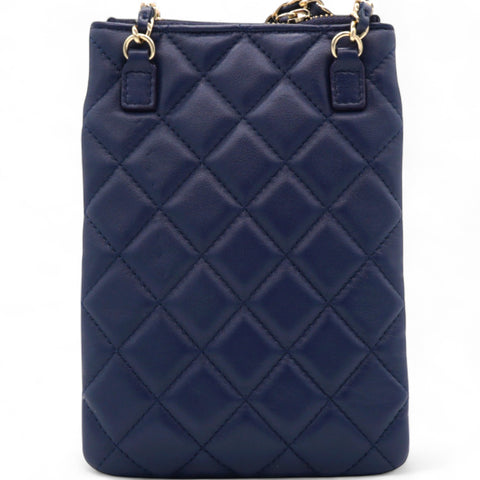 CHANEL Navy Lambskin Quilted Flap Front Pocket Phone Holder Bag 