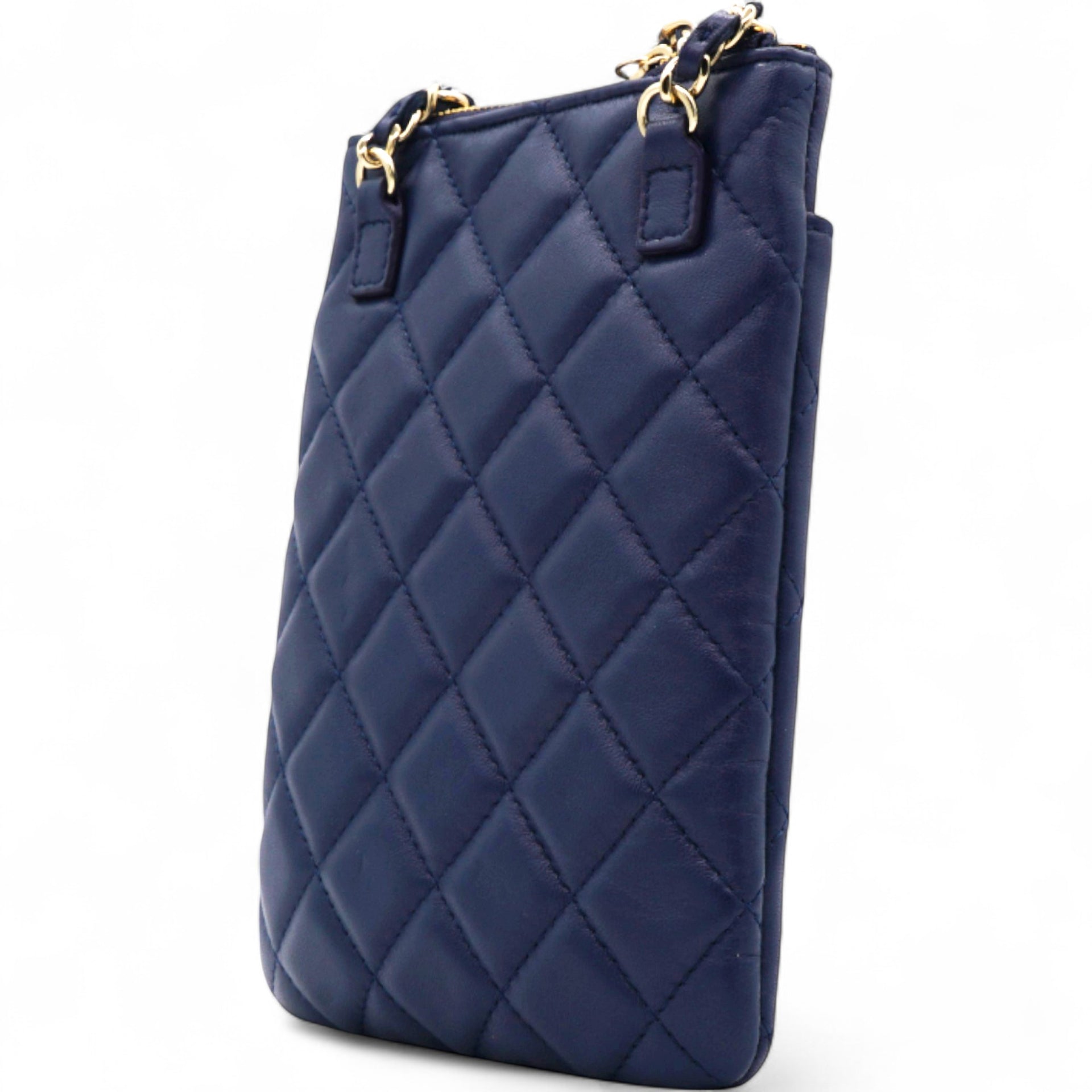 CHANEL Navy Lambskin Quilted Flap Front Pocket Phone Holder Bag 