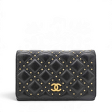 CHANEL Quilted Studded Compact Wallet Black 