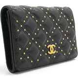 CHANEL Quilted Studded Compact Wallet Black 