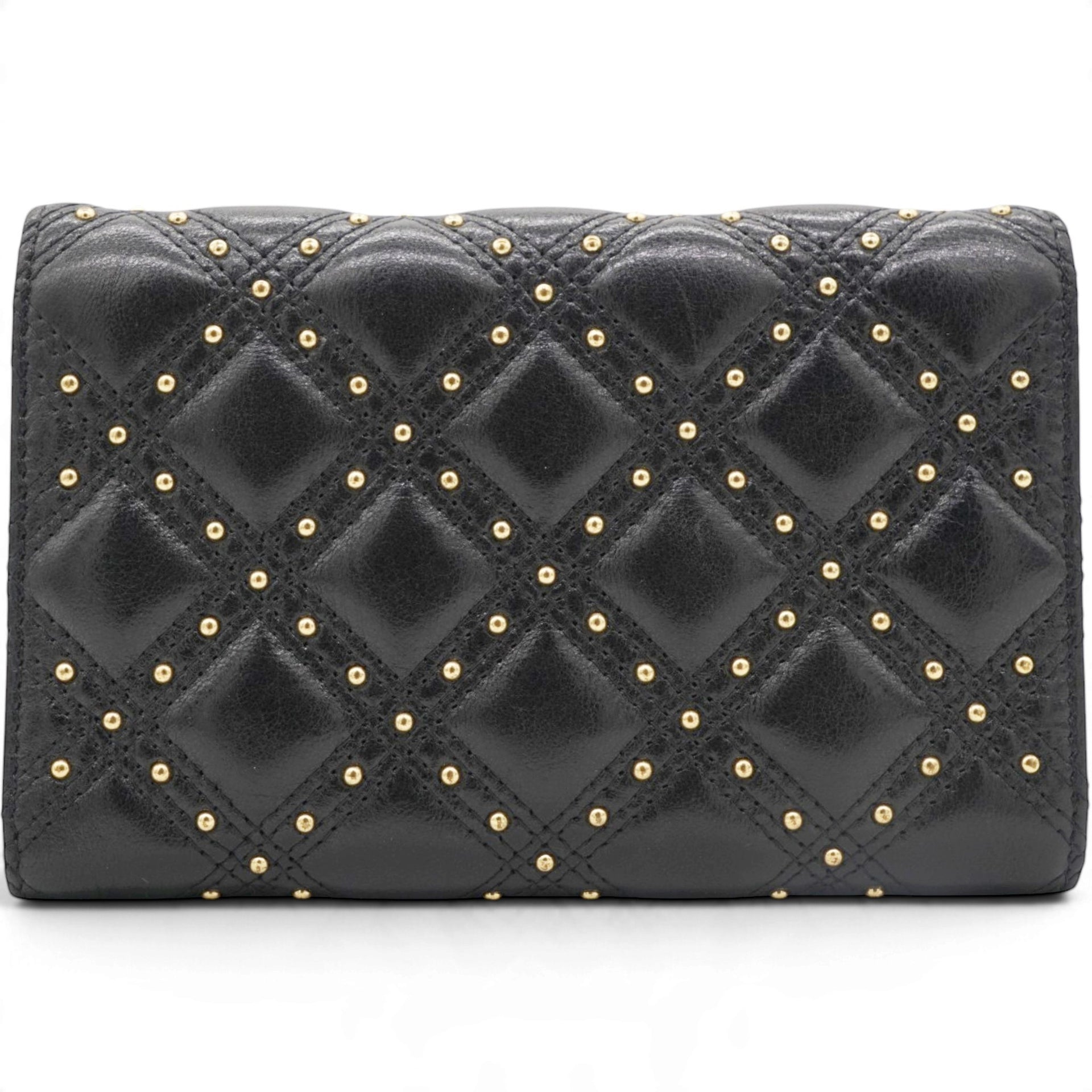 CHANEL Quilted Studded Compact Wallet Black 