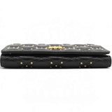 CHANEL Quilted Studded Compact Wallet Black 
