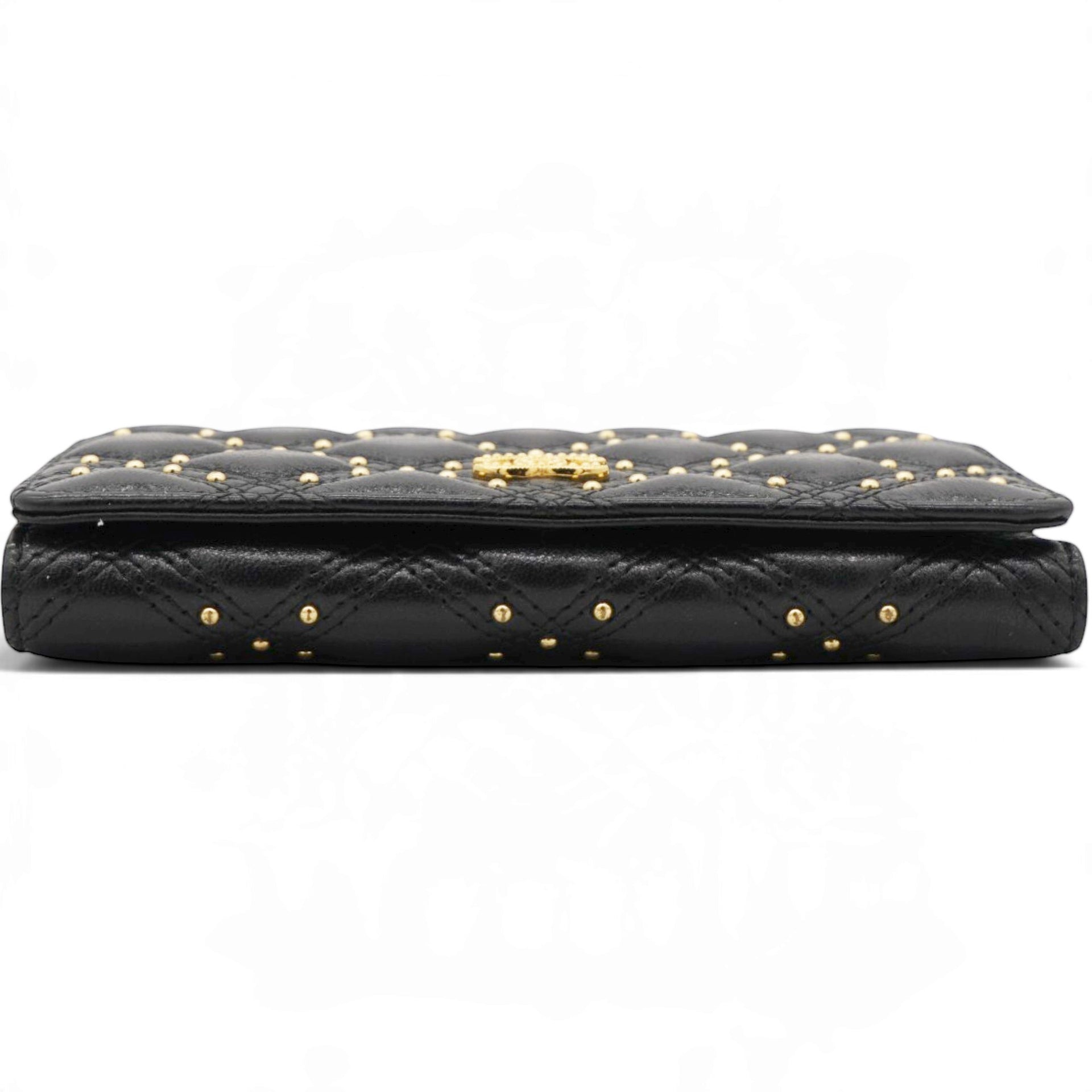 CHANEL Quilted Studded Compact Wallet Black 