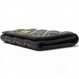 CHANEL Quilted Studded Compact Wallet Black 