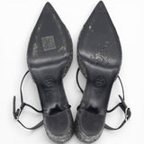 CHANEL Tweed Satin Cap Toe CC Slingback Pumps Black Grey Size37.5 