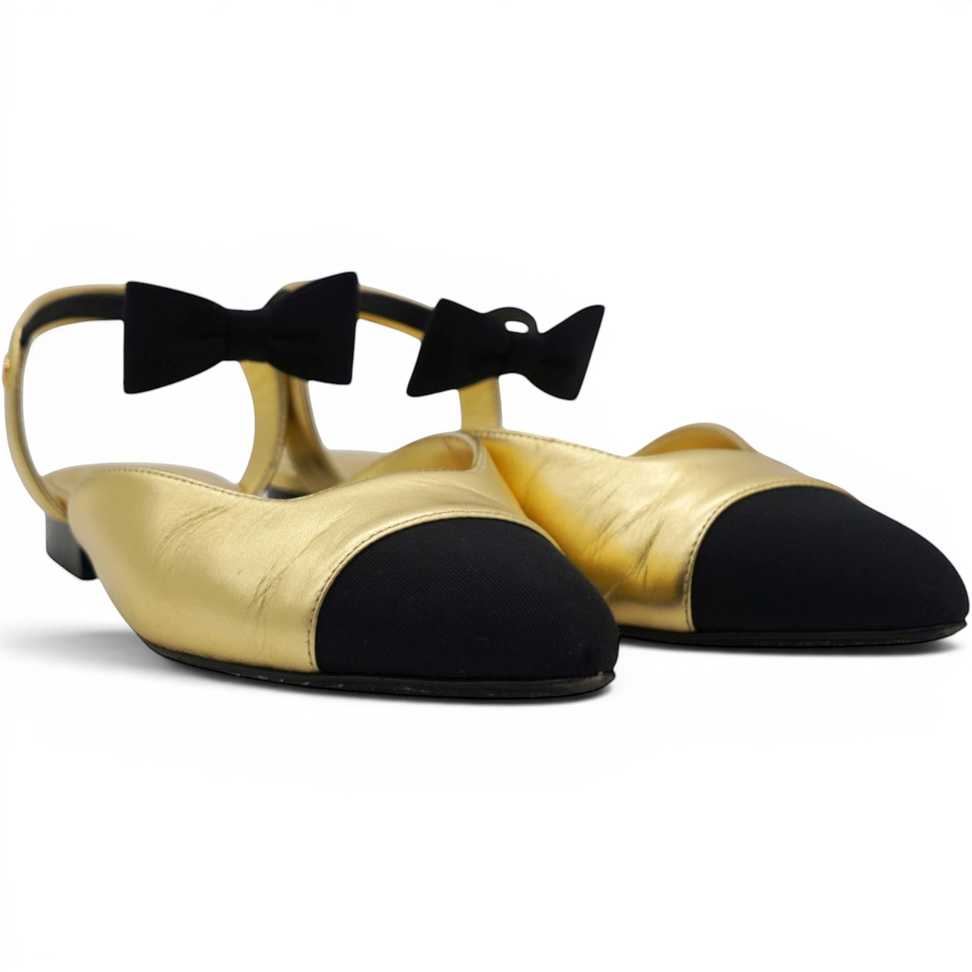 CHANEL Two-Tone Metallic Slingback Flats Size36.5 