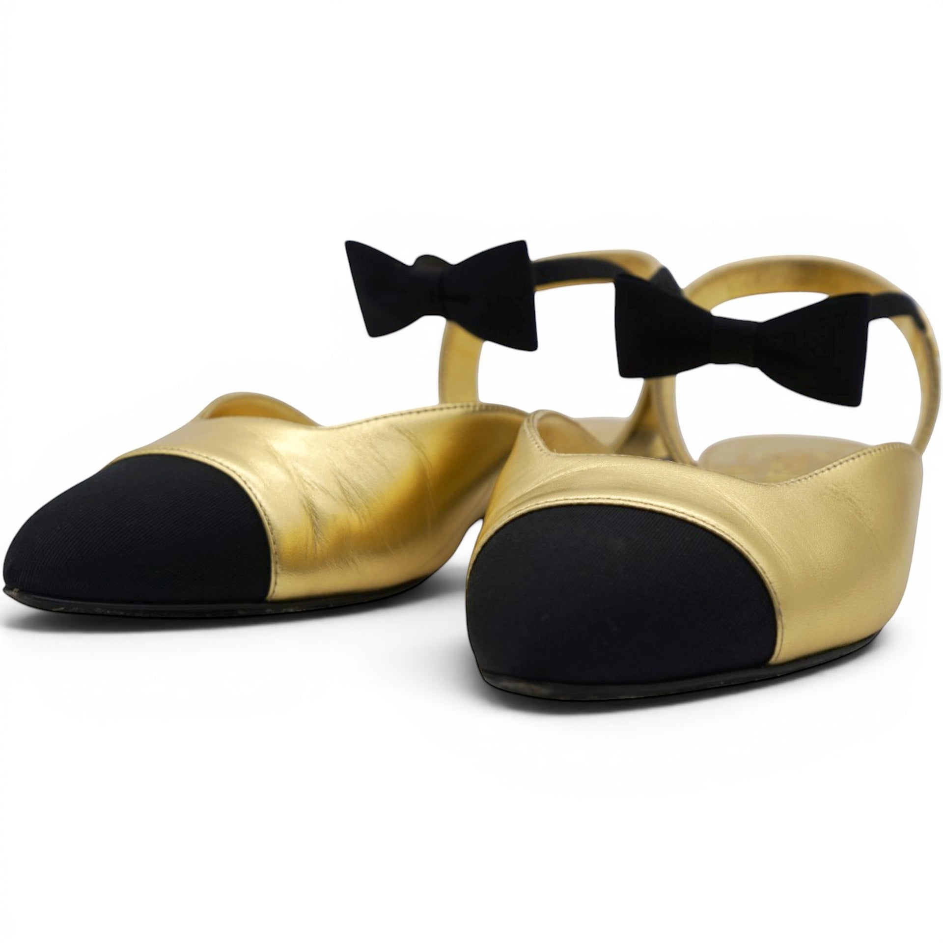 CHANEL Two-Tone Metallic Slingback Flats Size36.5 