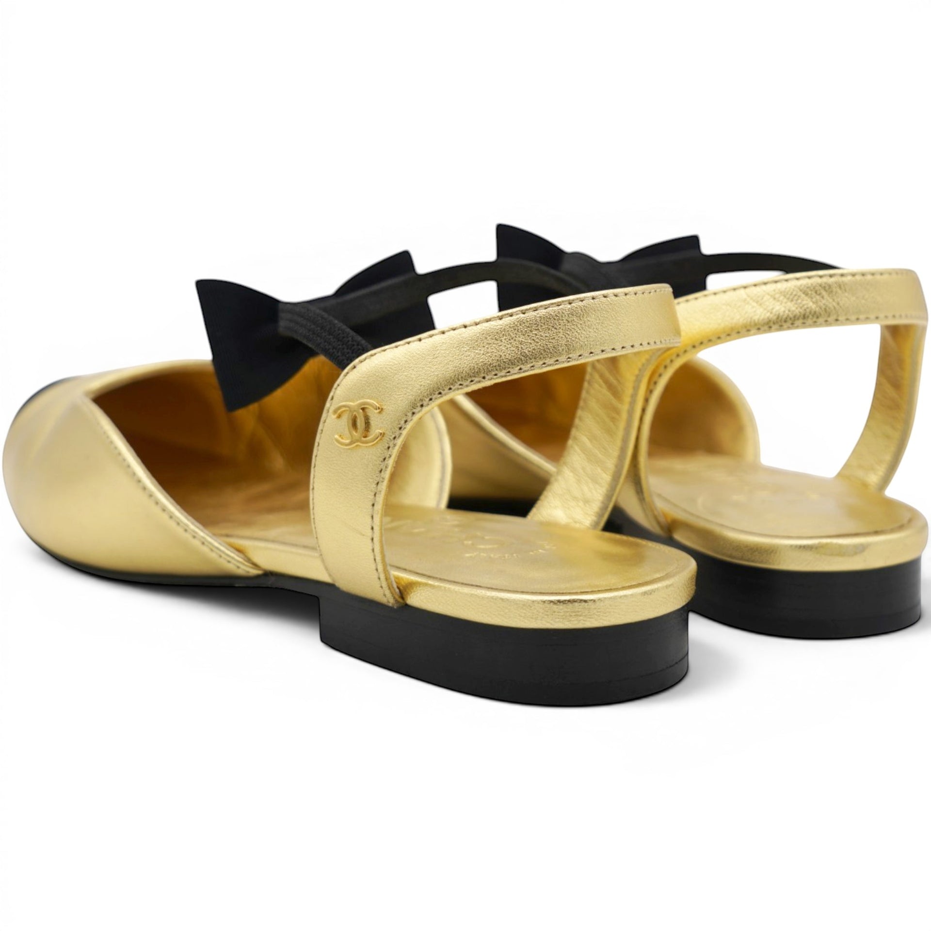 CHANEL Two-Tone Metallic Slingback Flats Size36.5 
