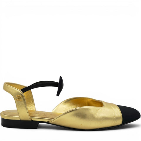 CHANEL Two-Tone Metallic Slingback Flats Size36.5 