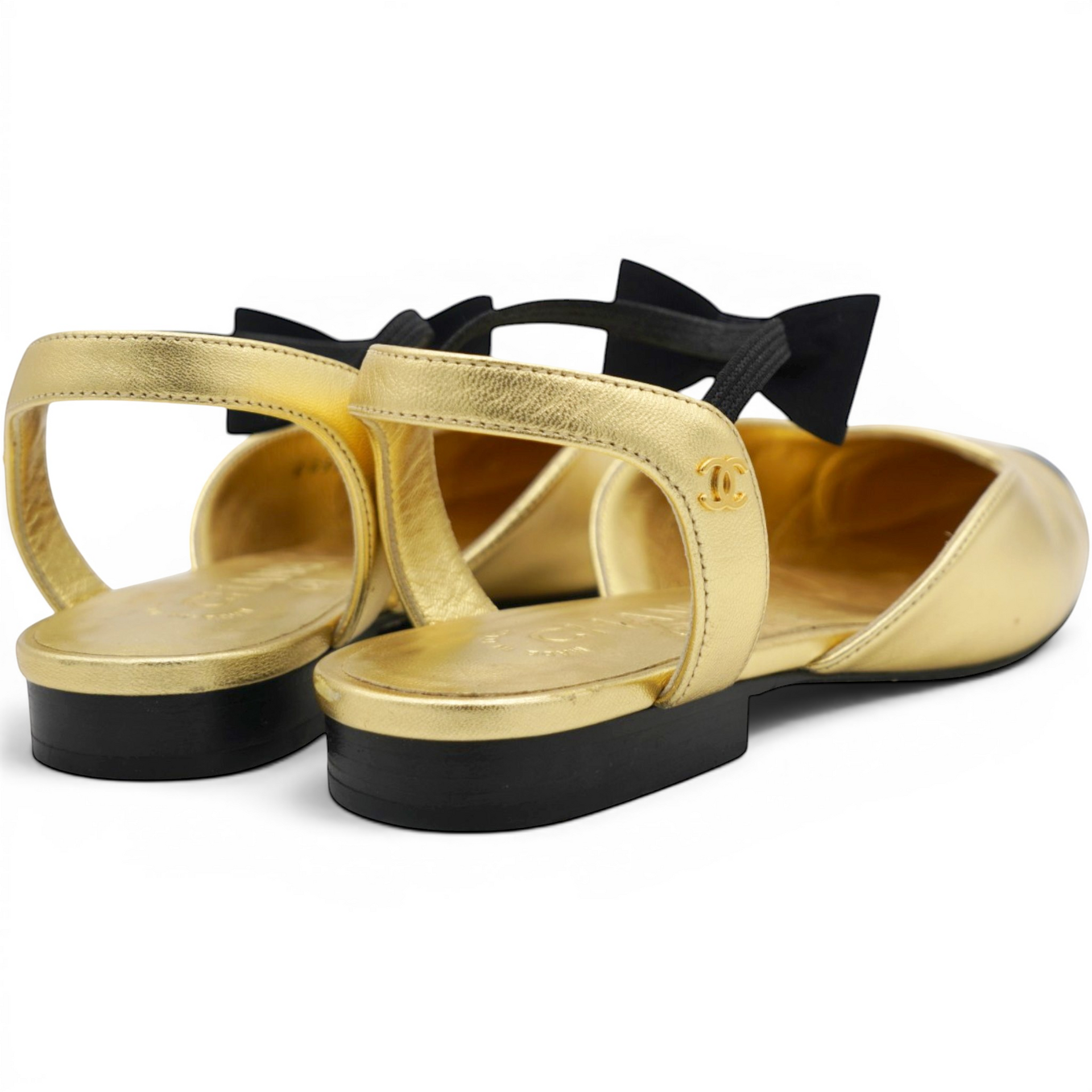 CHANEL Two-Tone Metallic Slingback Flats Size36.5 
