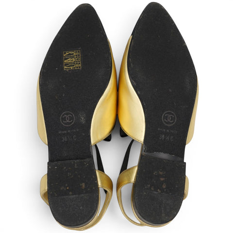 CHANEL Two-Tone Metallic Slingback Flats Size36.5 