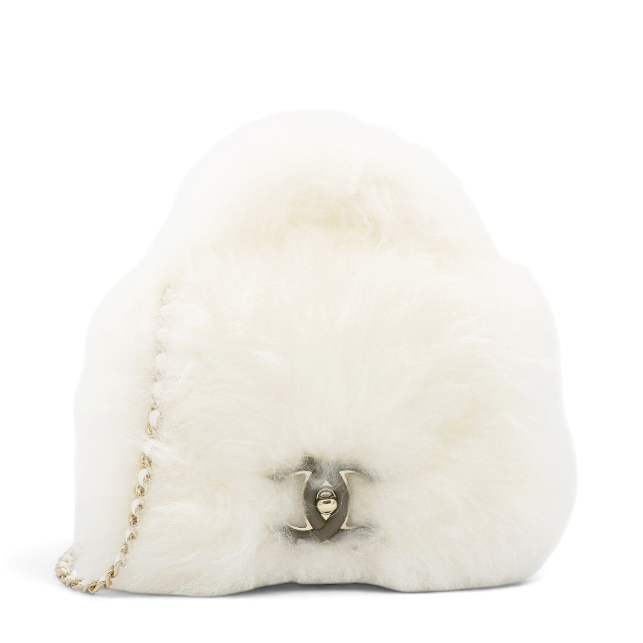 CHANEL White Long Fluffy Mohair Fur Clutch Bag Classic Double C Turn Lock Luxury Evening Handbag 