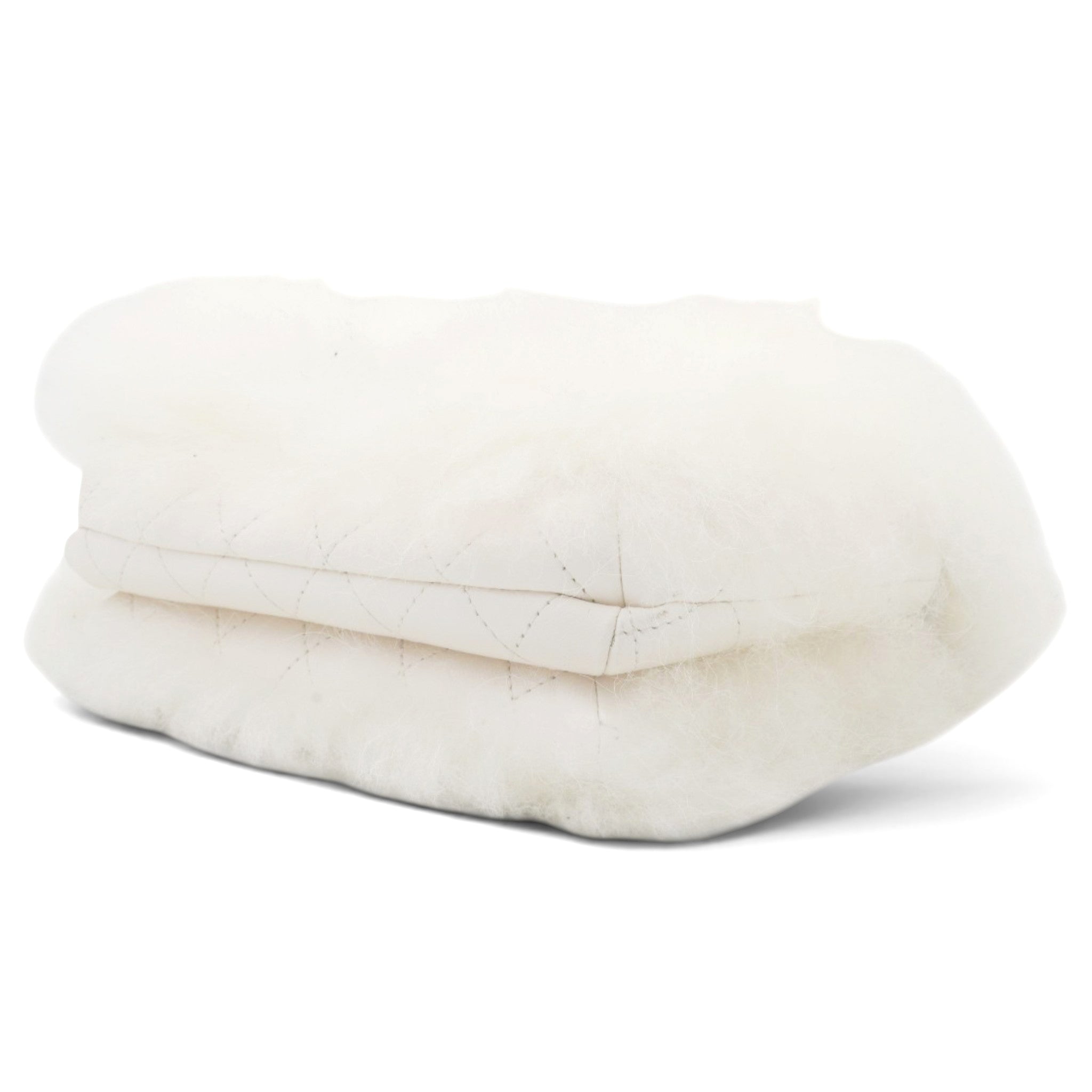 CHANEL White Long Fluffy Mohair Fur Clutch Bag Classic Double C Turn Lock Luxury Evening Handbag 