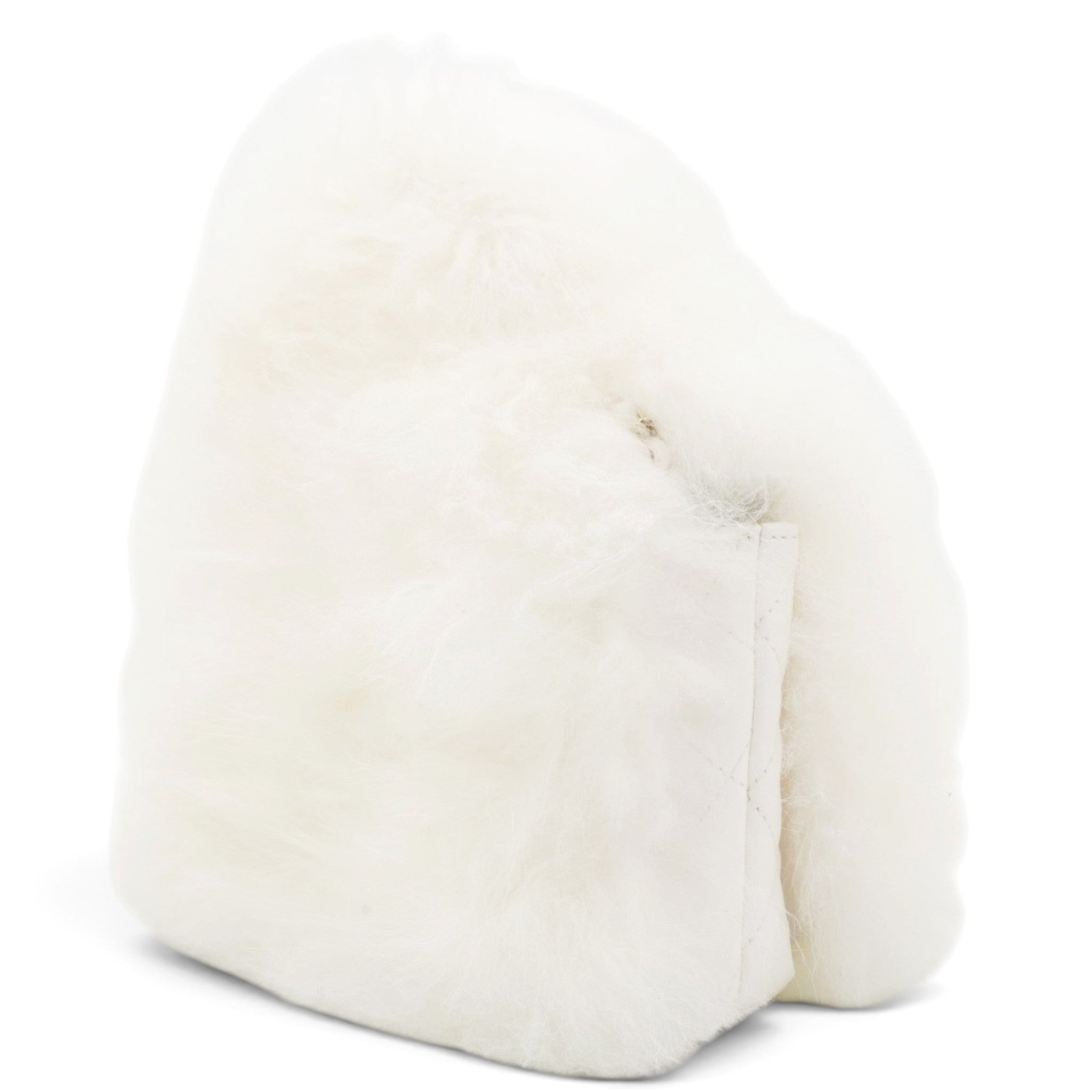 CHANEL White Long Fluffy Mohair Fur Clutch Bag Classic Double C Turn Lock Luxury Evening Handbag 