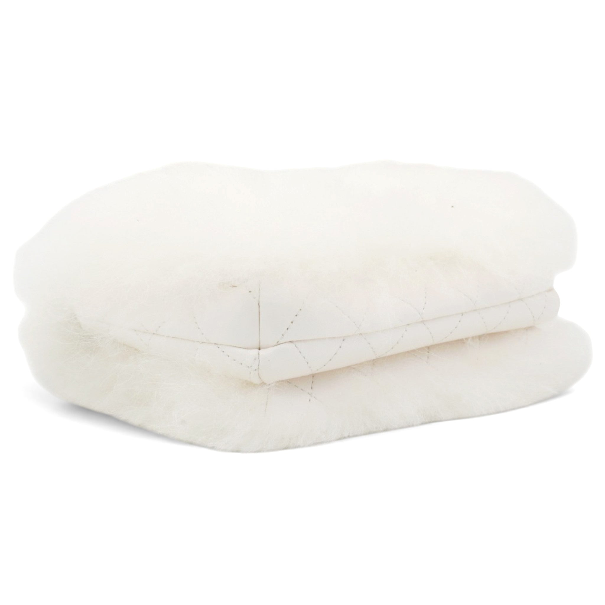 CHANEL White Long Fluffy Mohair Fur Clutch Bag Classic Double C Turn Lock Luxury Evening Handbag 