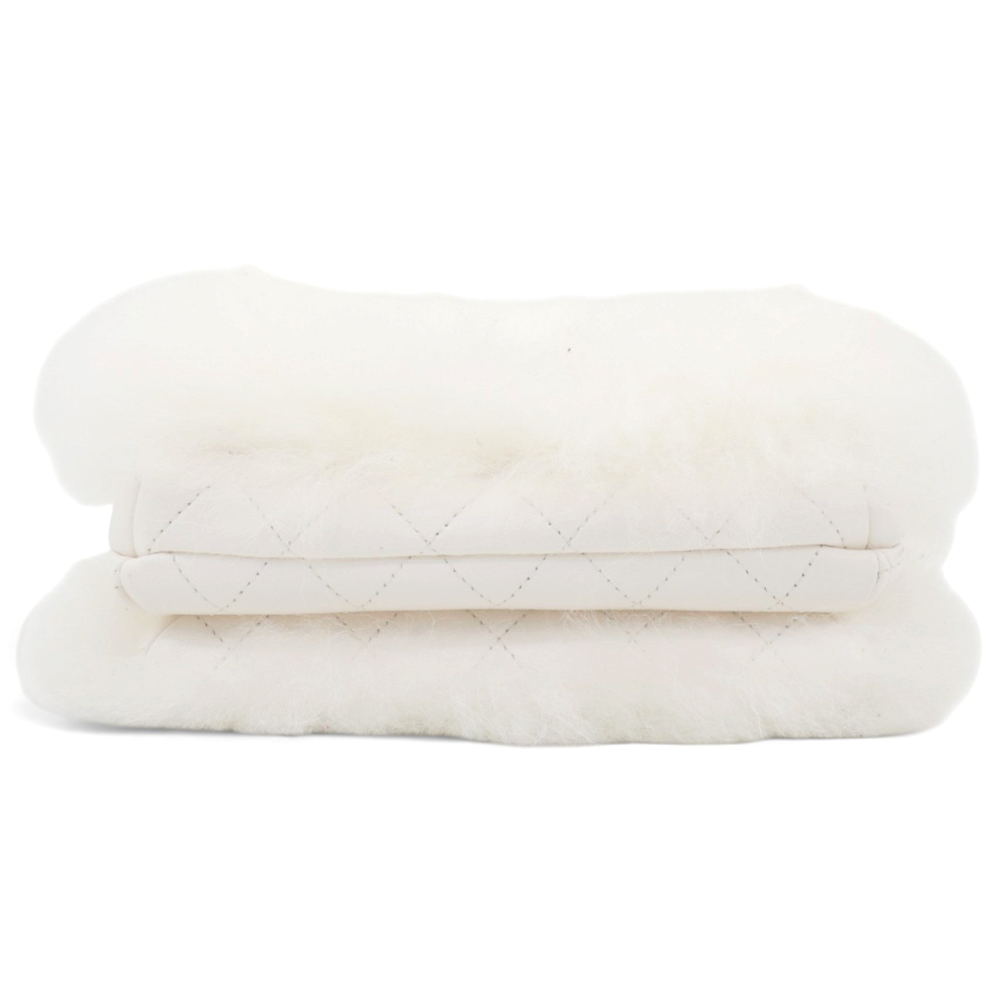 CHANEL White Long Fluffy Mohair Fur Clutch Bag Classic Double C Turn Lock Luxury Evening Handbag 