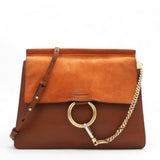 CHLOE Suede Calfskin Medium Faye Shoulder Bag Tobacco 