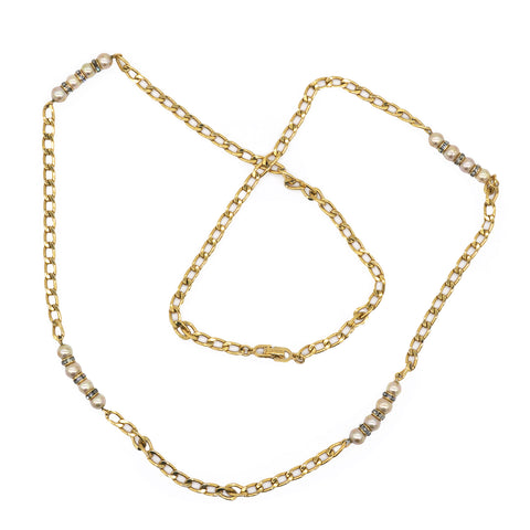 CHRISTIAN DIOR Baroque Pearl Inlay Gold Metal Link Station Necklace 