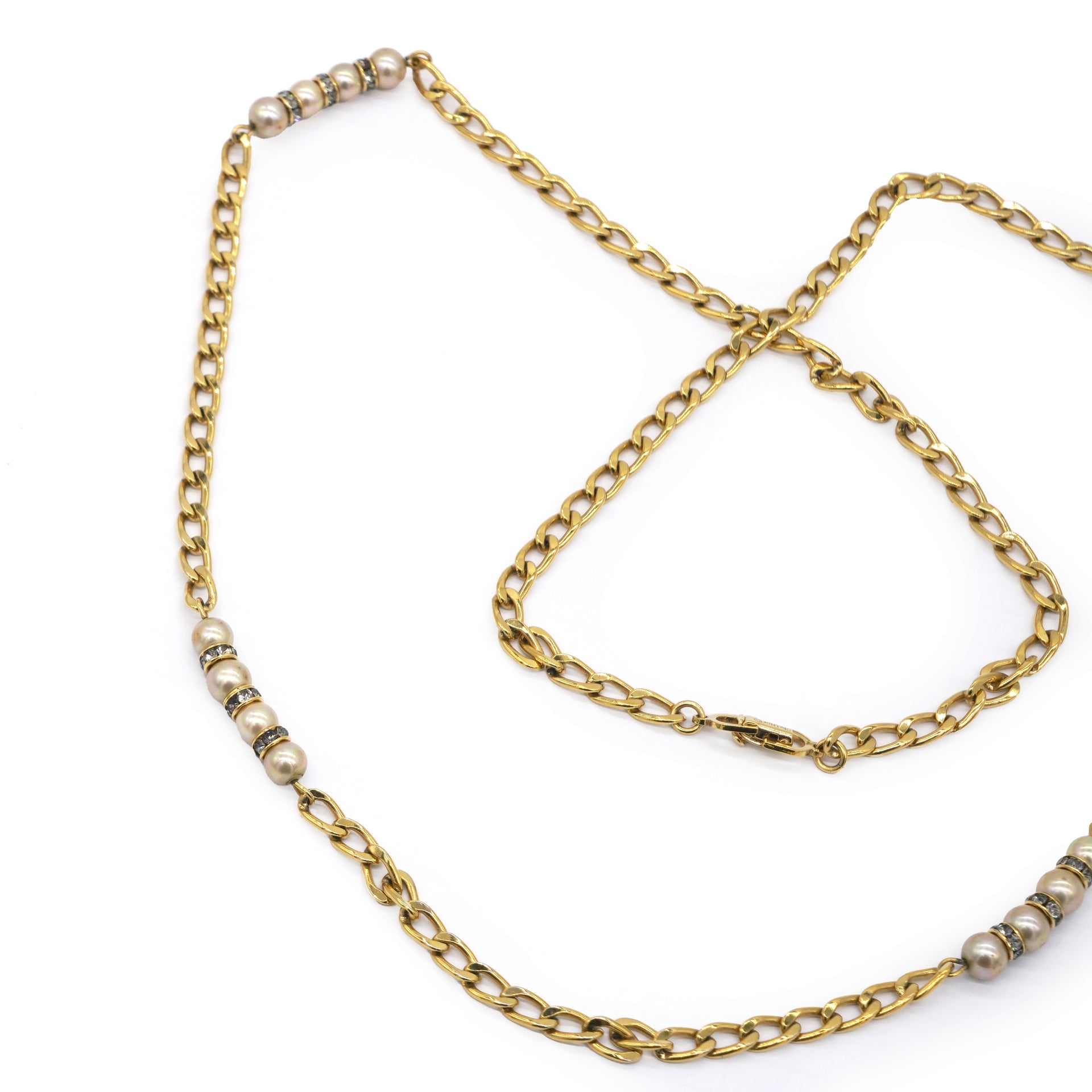 CHRISTIAN DIOR Baroque Pearl Inlay Gold Metal Link Station Necklace 