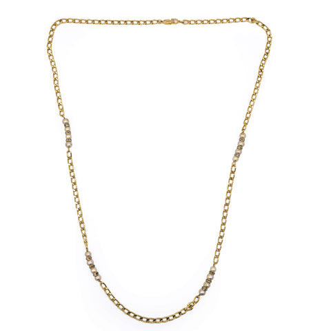 CHRISTIAN DIOR Baroque Pearl Inlay Gold Metal Link Station Necklace 