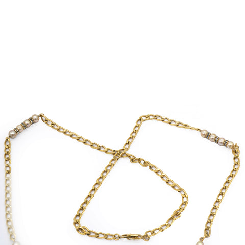 CHRISTIAN DIOR Baroque Pearl Inlay Gold Metal Link Station Necklace 